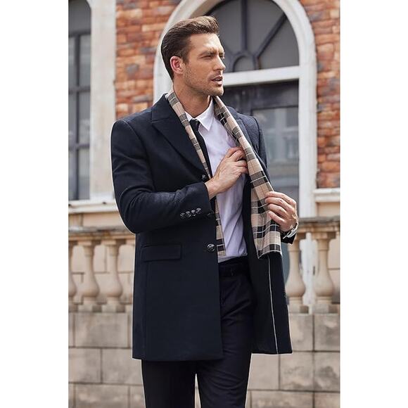 NWT COOFANDY Men's Peacoat Pea Coats Winter Breasted W Detachable Scarf,Navy-S - Picture 3 of 5